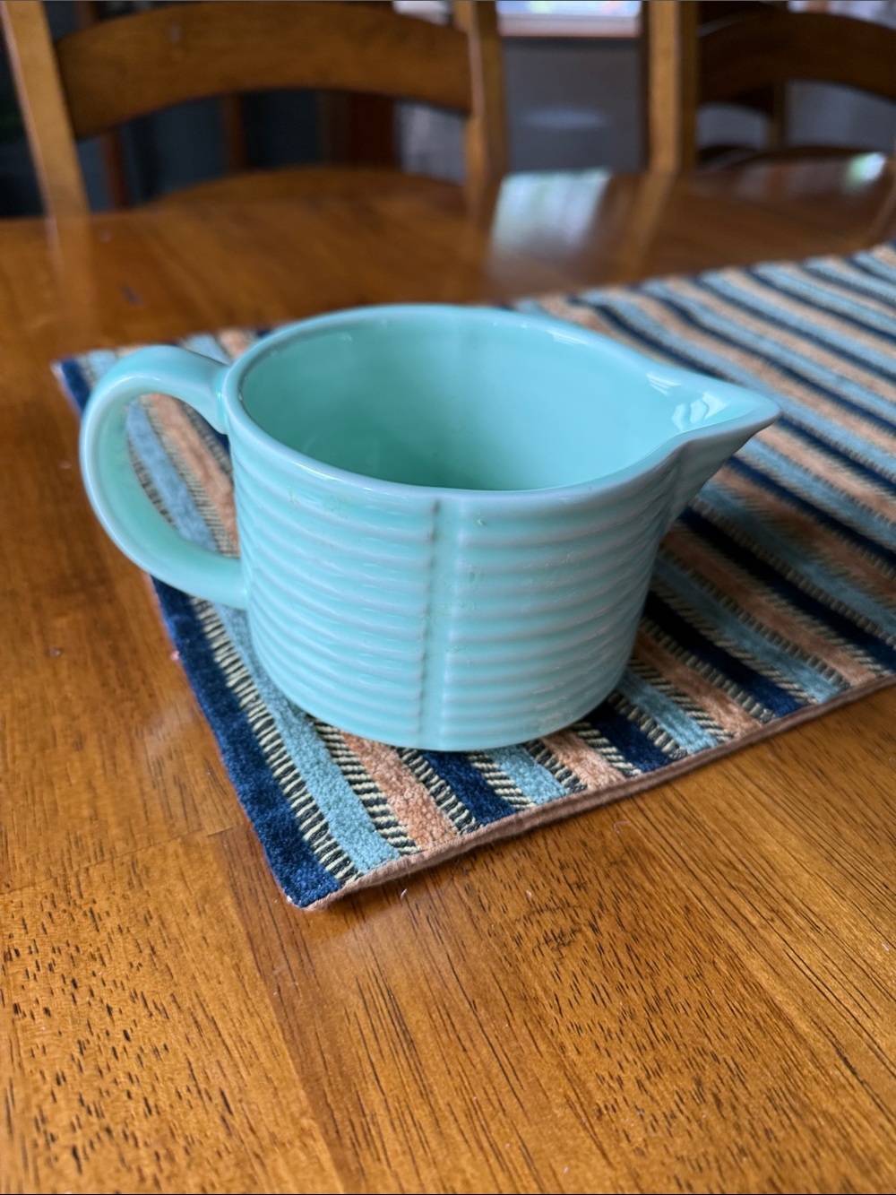 THOMAS O'BRIEN Lt green aqua ribbed VERANDA pitcher creamer